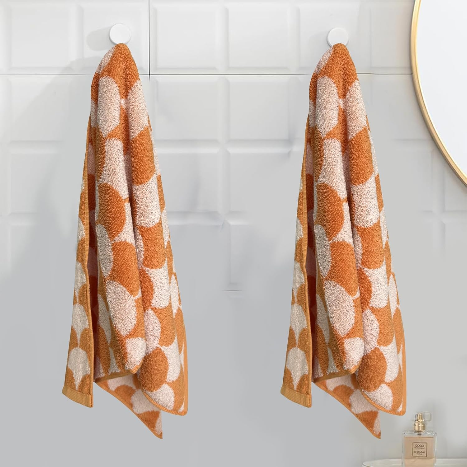 USTIDE Orange Leaf Hand Towels 100% Cotton Towels Set Soft Absorbent Wash Towels for Bathroom Fashionable Spa Gym(Orange,2 Hand Towels, 13.4x29inch)