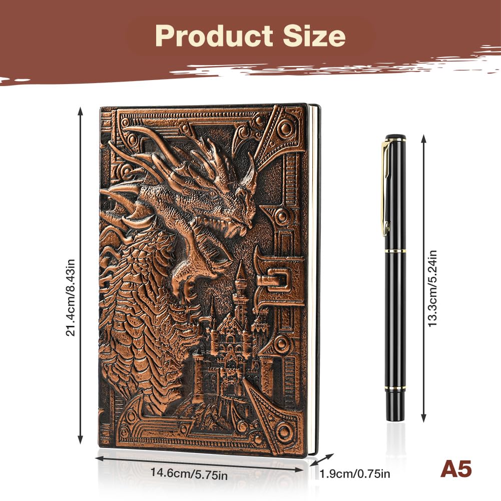 OFFCUP Leather Notebook A5, 200 Pages Hardcover Journal Travel Diary with Pen - Image 2