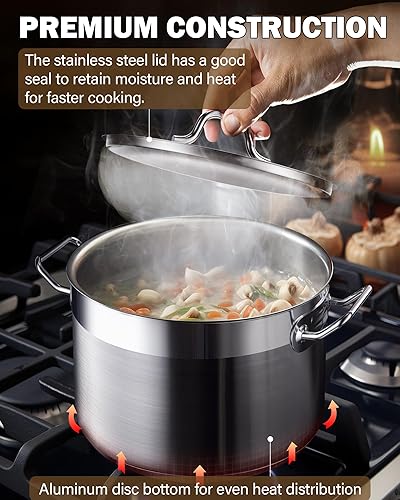 Miniatura 10 de Cooks Standard Olla holandesa con tapa, olla profesional de acero inoxidable 1810 de 6 cuartos de galón, compatible con todas las estufas, color