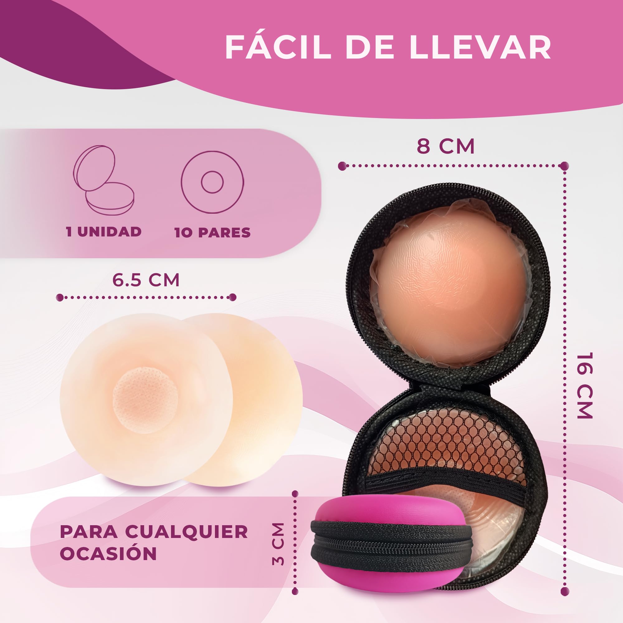 Pezoneras Adhesivas Invisibles de Silicona Fina 6,5cm Reutilizables Hipoalergénico