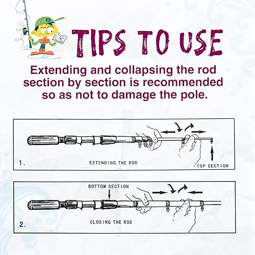 Miniatura 6 de Caña de pescar para niños, caña de pescar telescópica, caña de pescar plegable para niños y carrete con caja de aparejos, línea de pesca, flotador y