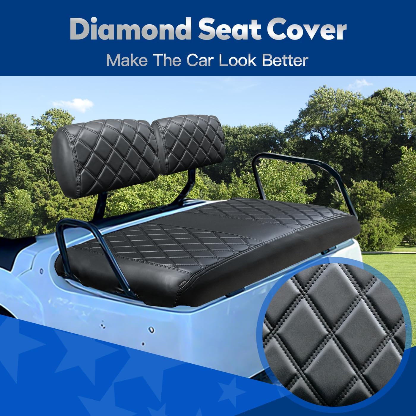 NOKINS Golf Cart Seat Covers Fit for Yamaha G2 G8 G9 G11 G14 G16 G19 G20 G21 G22 OEM Standard Front Seat Cushion, Yamaha Replacement Front Seat Covers, Golf Cart Accessories (Black&Black Stitch)