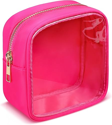 Small Makeup Bag, Clear Mini Makeup Bag for Purse, Cute Preppy Cosmetic Bag with Zipper, Nylon & PVC Waterproof Travel Toiletry Bag Organizer Coin