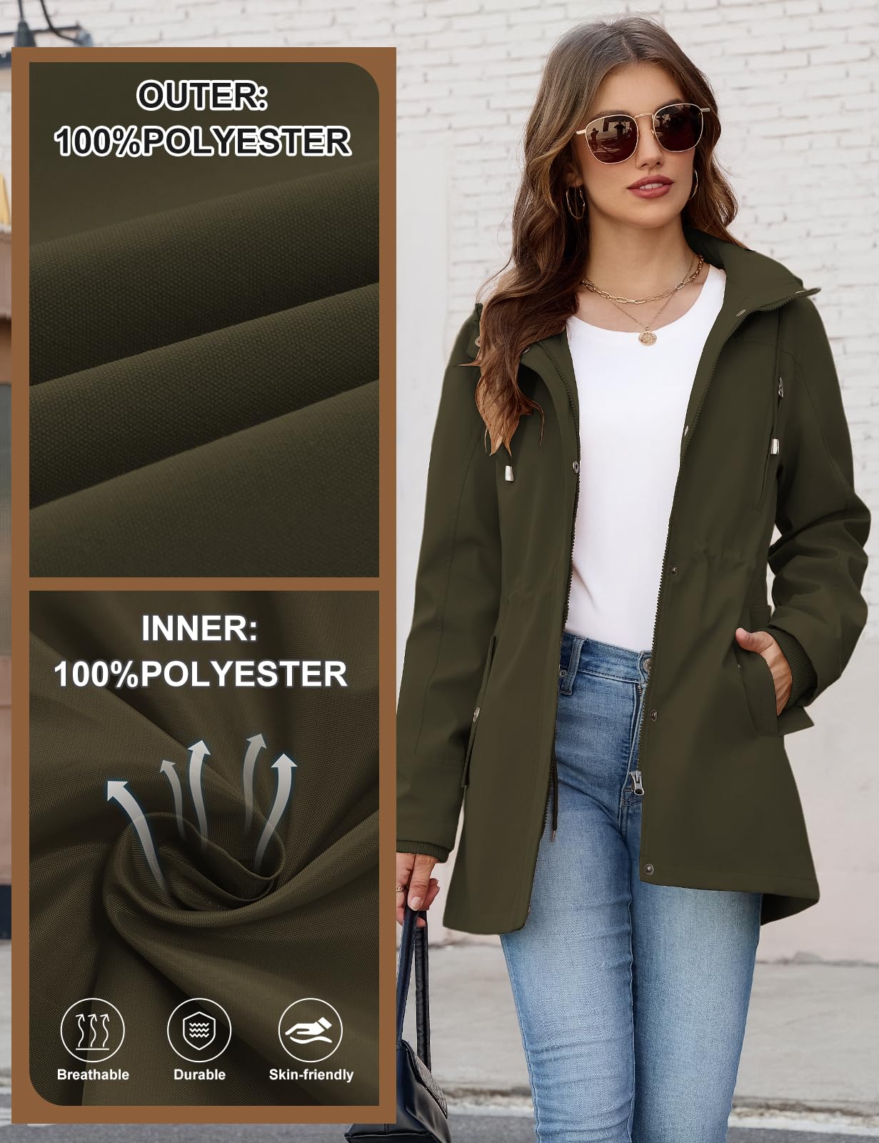 Tuopuda Chaqueta de Mujer Ligero Primavera Otoño Entretiempo Cazadora Casual Chaqueta Cintura Alta Cordón Abrigos con Capucha y Bolsillos