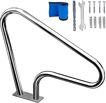 Pool Handrail 304 Stainless Steel Spa Handrail W/Quick Mount Base Plate for Deck Mounted,39x32