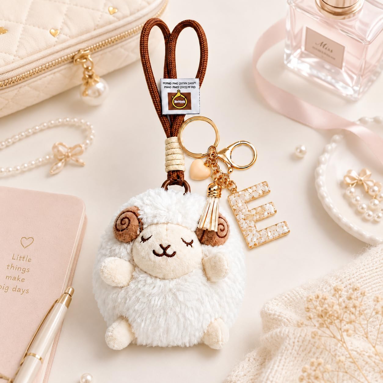 Sheep Alphabet Keychain, Lovely Plush Fluffy Bag Key Ring Stocking Birthday Jewelry Gift Set image 5
