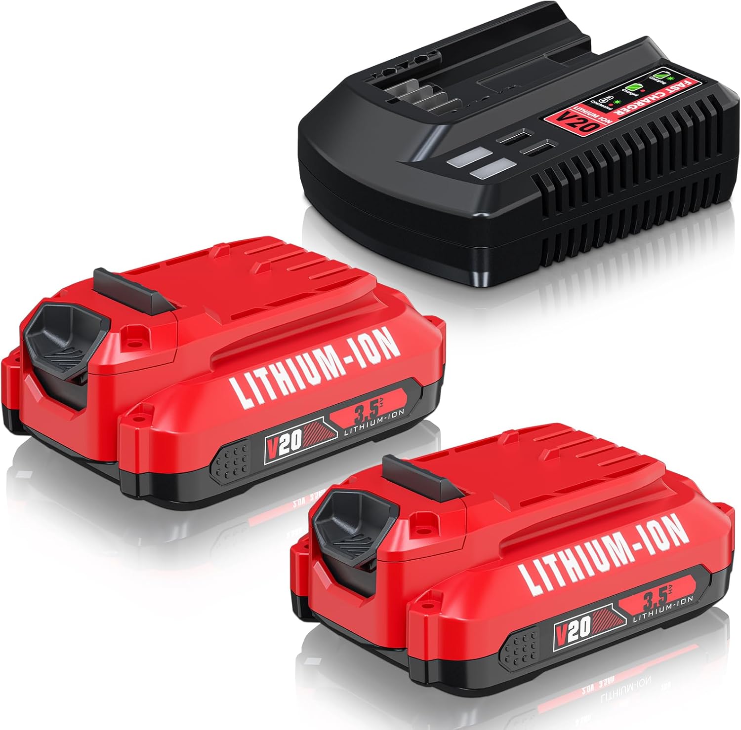 Bonadget 2Pack 3.5Ah Battery and Charger Set for Craftsman 20V Battery Replacement for Craftsman V20 CMCB202 CMCB2011 CMCB205 Lithium-ion Battery with CMCB104 Charger Set