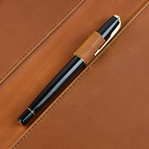 Miniatura 4 de Portafolio de cuero auténtico, hecho a mano, carpetas profesionales de negocios, cubierta de bloc de notas, oficina, currículum, documentos (nombre