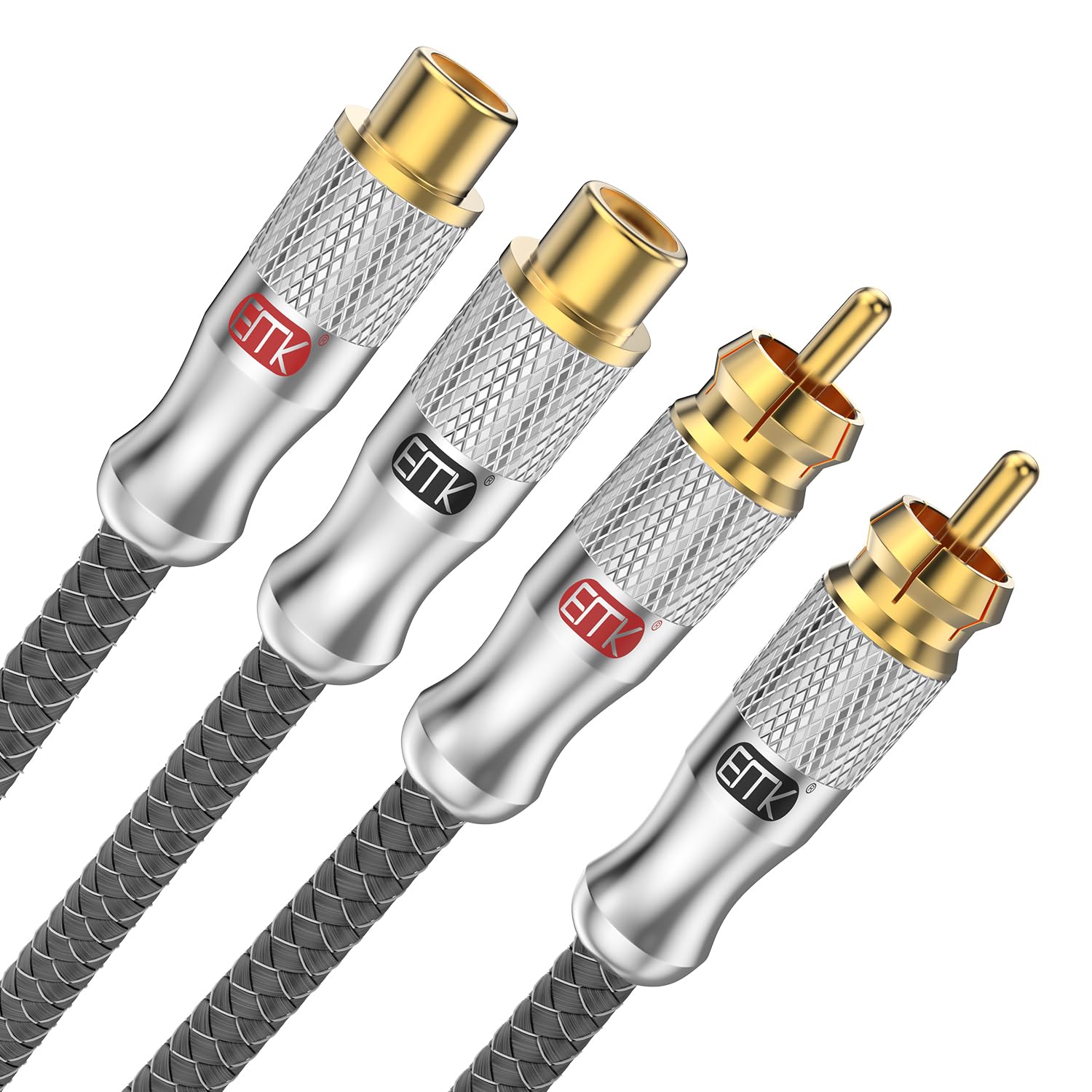 EMK 2RCA Extension Cable, 2RCA Male to 2RCA Female Extension Cord, Gold Plated Heavy Duty Stereo Audio Extension Cable for Home Theater(8Ft/2.4M,