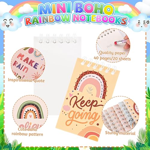 Miniatura 4 de Jspupifip Juego de 96 piezas de regalos inspiradores, 24 mini cuadernos de arcoíris, 24 lápices coloridos y lindos, 24 borradores de arco iris, 24