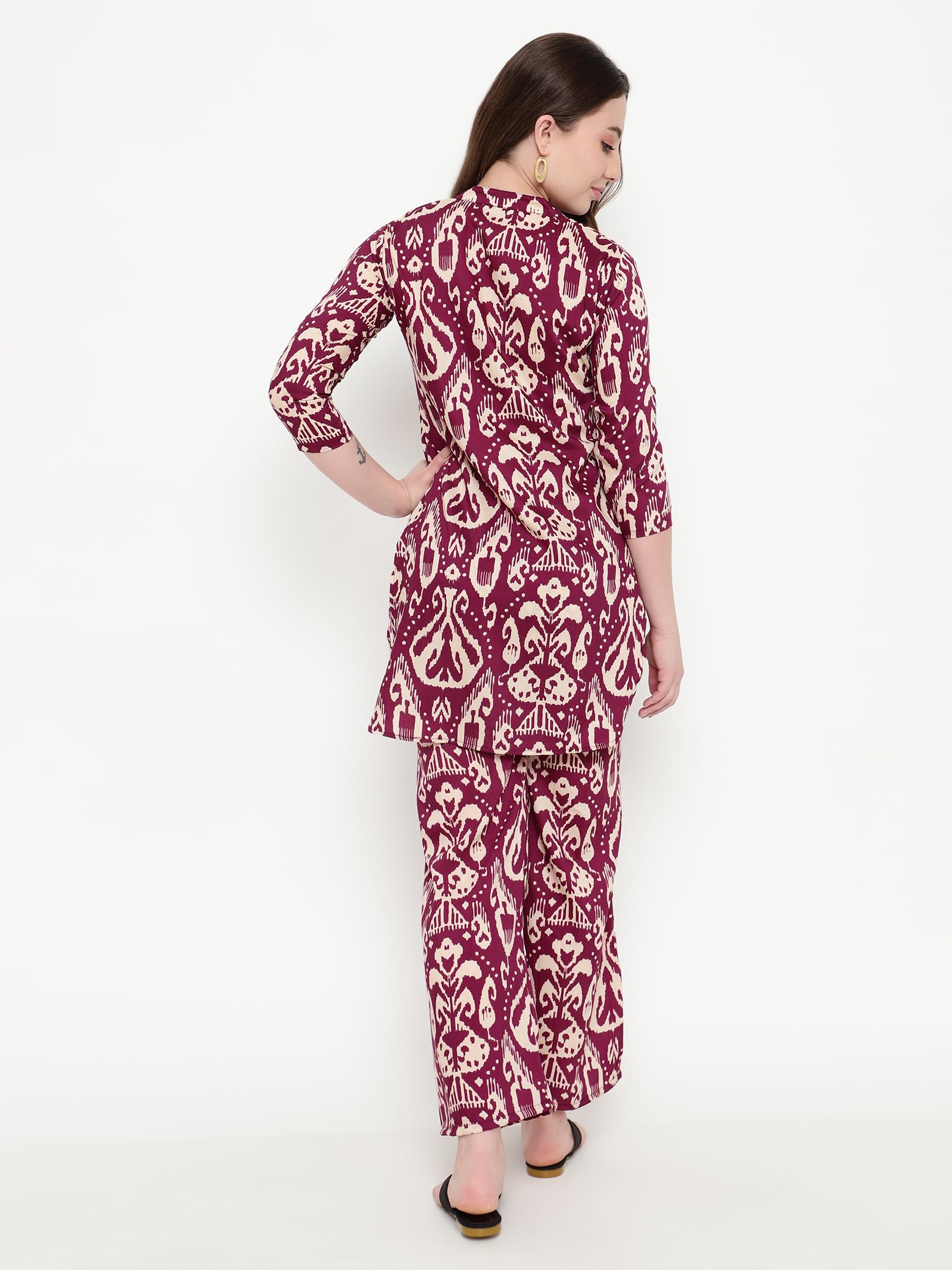 Shasmi Women's Dress Batik Magenta V-Neck Co-Ods Set For Women (Co-Ods 97 Batik Magenta S)