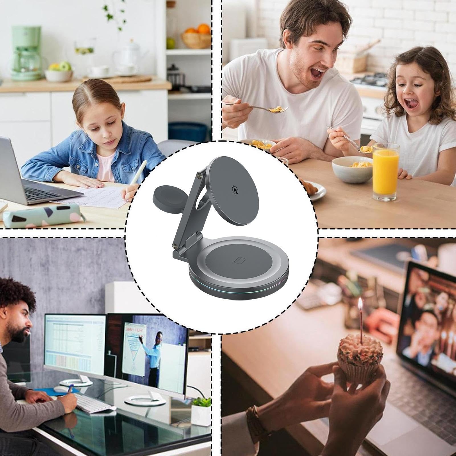 Estación De Recarga Inalámbrica Carga Rápida Magnética | Soporte Carga Inalámbrica 360° Soporte Plegable Portátil para Móvil, Consola, Hogar, Viaje, Bolso, Escritorio, Mesita De