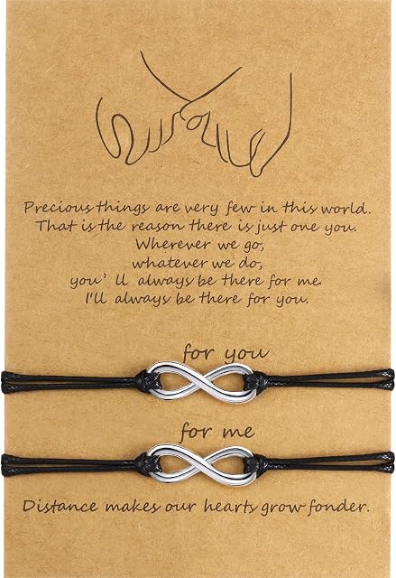 WILLBOND 2 Pieces Promise Friendship Handmade Meaning Distance Matching Bracelet Gift for Best Friend Couple Lover Girls, Adjustable Cord Bracelets with 1 Wish Card