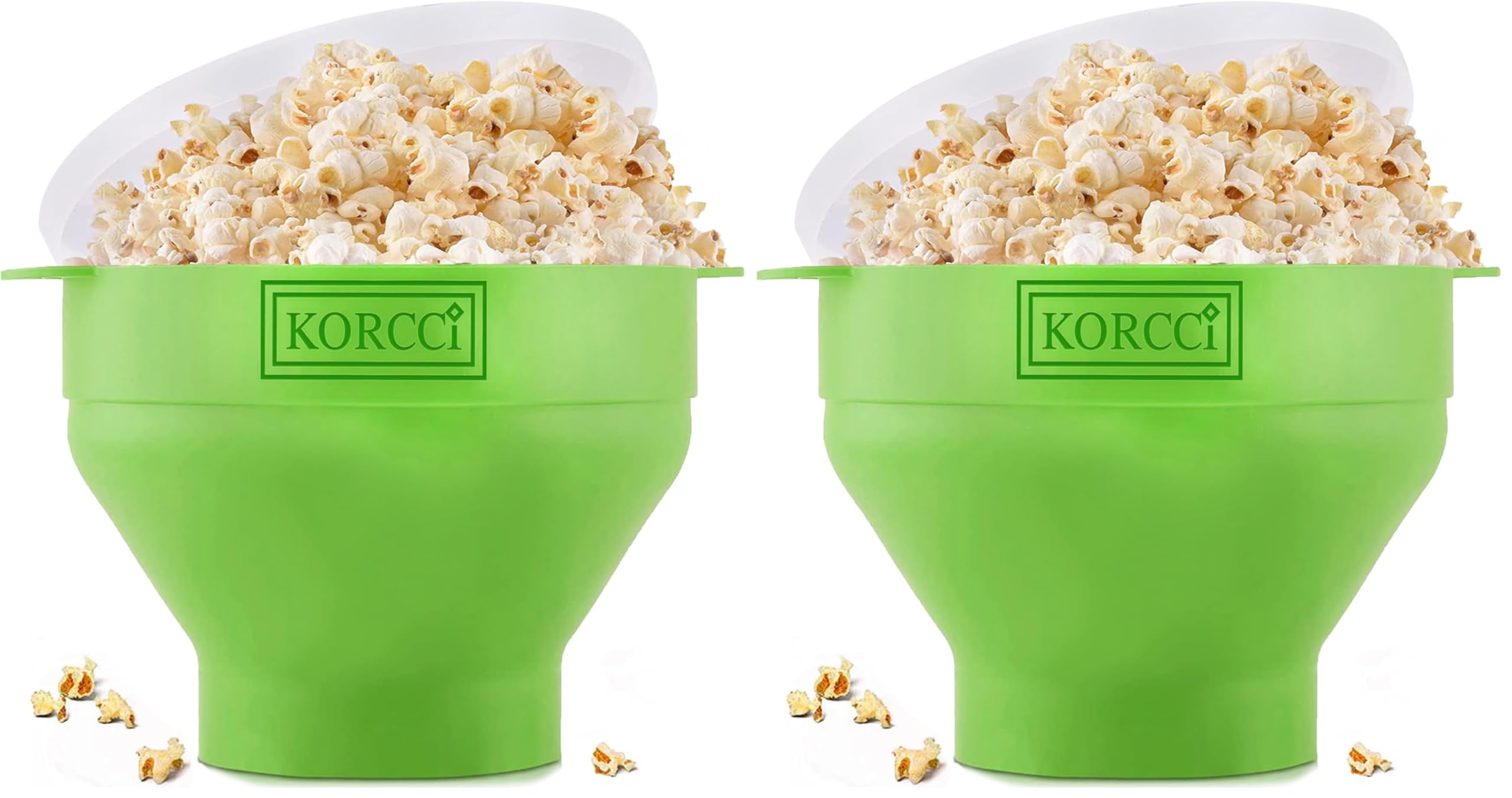 The Original Korcci Microwaveable Silicone Popcorn Popper, BPA Free Microwave Popcorn Popper, Collapsible Microwave Popcorn Maker Bowl, Dishwasher Safe - Green (Pack of 2)