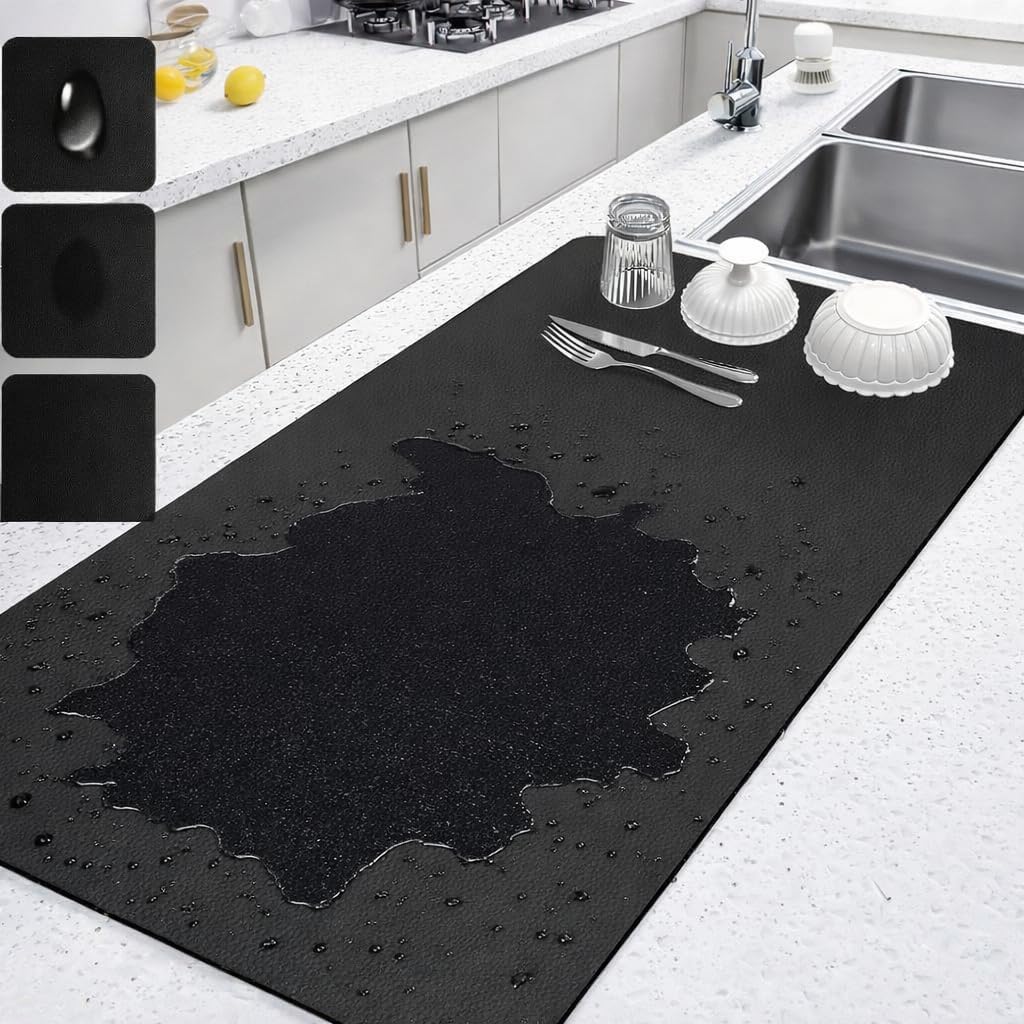 Large Kitchen Drying Mat 40x60 cm, Rubber Dish Dry Mat, Anti Slip, Waterproof & Heat Resistant, Fast Drying Mat for Utensils & Dishes, Black-picture-13