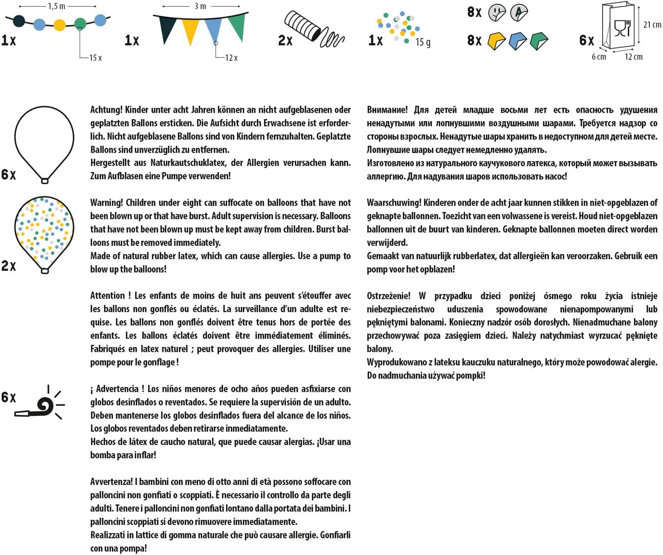 45403 Party Decoration Boys, 41 Pieces, Set with Streamers, Garlands, Balloons and Many Other Decorations, Beautiful Equipment for Birthdays, Festivals and Many Other Occasions