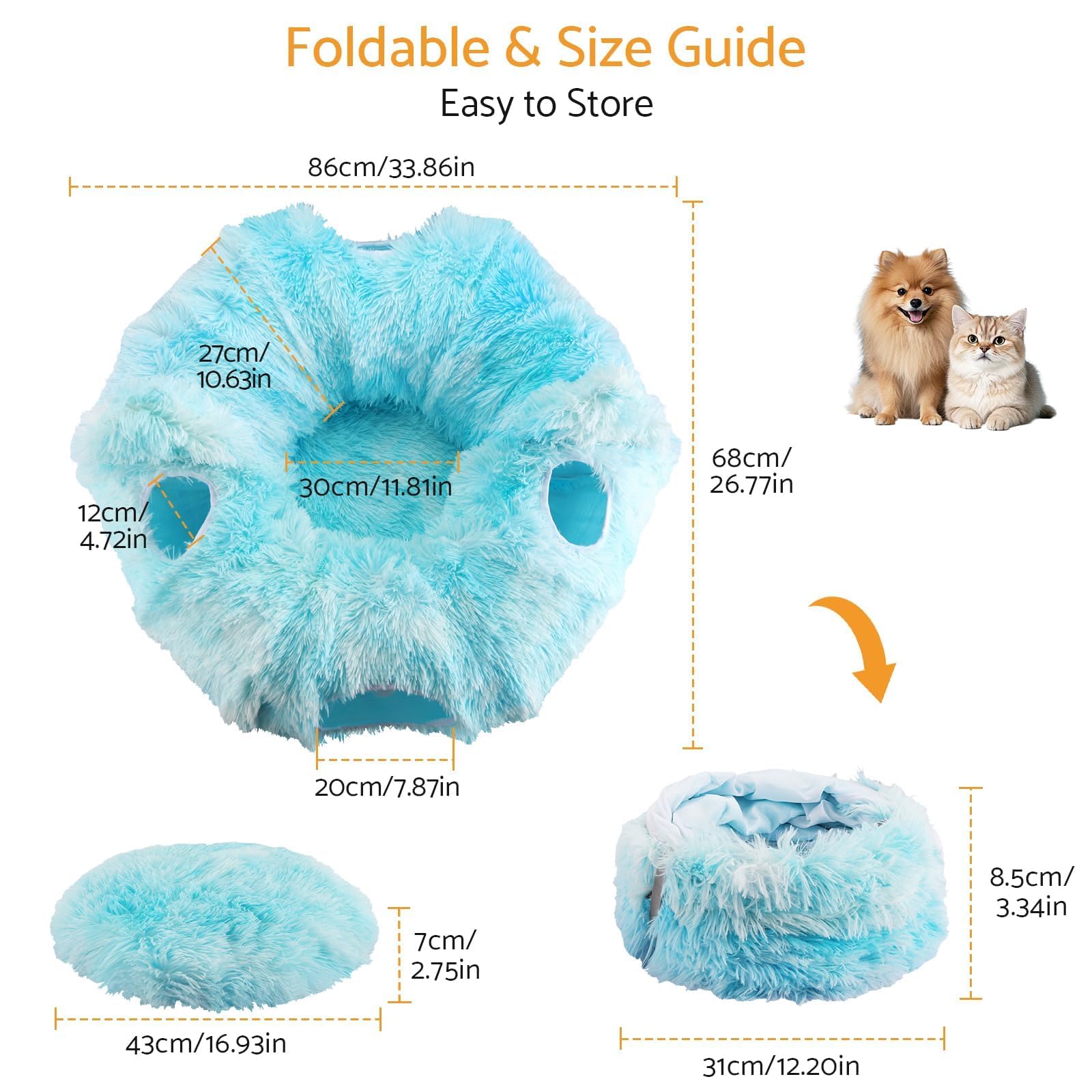 Tunnel Chat Pliable Tunnelle pour Chaton pour Jouer, Courir, se Cacher, Dormir Couffin pour Chats Aire de Jeu Peekaboo,Tunnel avec4 Points d'entrée