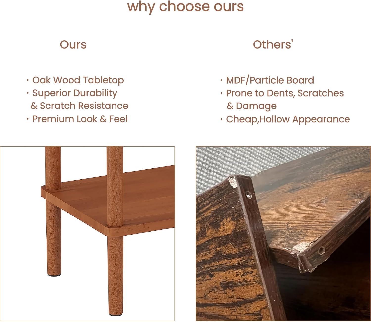 LUCKNOCK Solid Wood Side Table, 2-Tier Small End Table with Storage Shelf, Narrow Nightstand Bedside Table for Small Spaces, Bedroom, Living Room, Farmhouse, No-Tool Assembly.