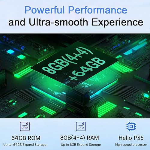 Miniatura 5 de Teléfono Android H22 celular desbloqueado 6.52" HD+ 90Hz pantalla, batería 4000mAh, teléfono desbloqueado 8(4+4)+64GB1TB TF, Dual SIM 4G, cámara de