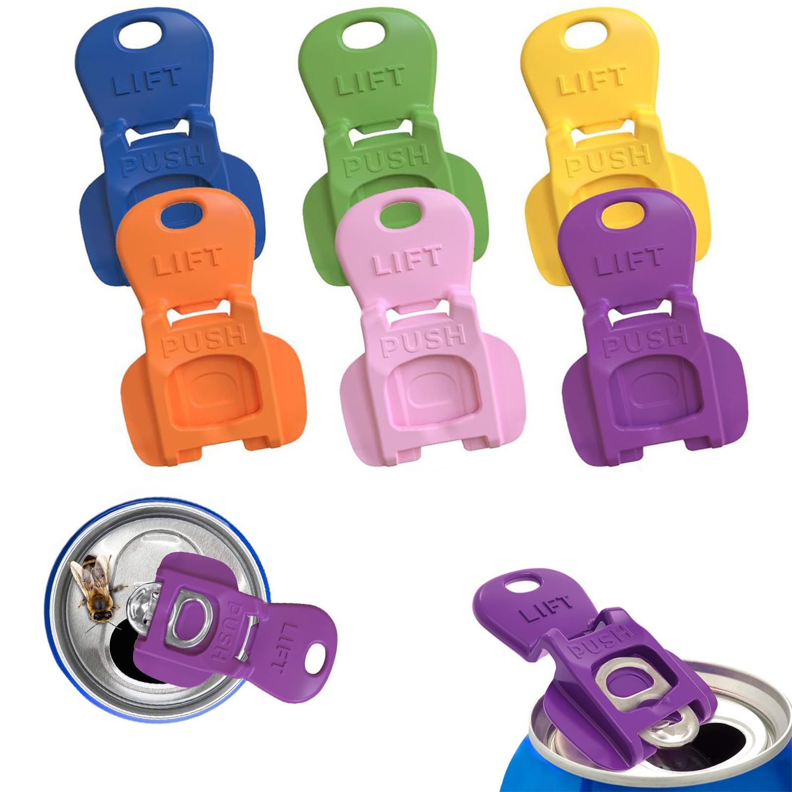 6PCS Colorful Soda Can Tab Openers & Leak-Proof Drink Covers(New model) | One-Hand Soda Can Opener and Reusable Protector Caps for Coke, Beer, Soda, and Aluminum Cans for Parties, BBQ, Camping&Travel