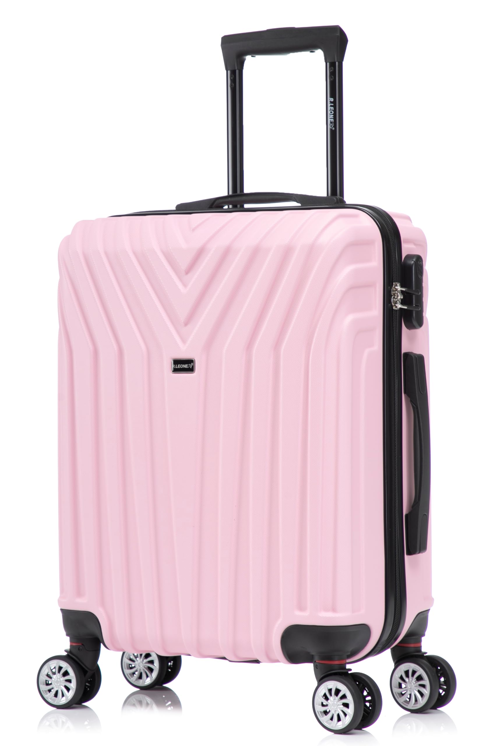 R.Leone Valigia da 1 Fino a Set 4 Trolley Rigido grande, medio, bagaglio a mano 55x40x23 cm Wizz, ITA Airways e bagaglio 45x36x20 cm EasyJet in ABS 9001 (Rosa Pastello, M Valigia Medio)