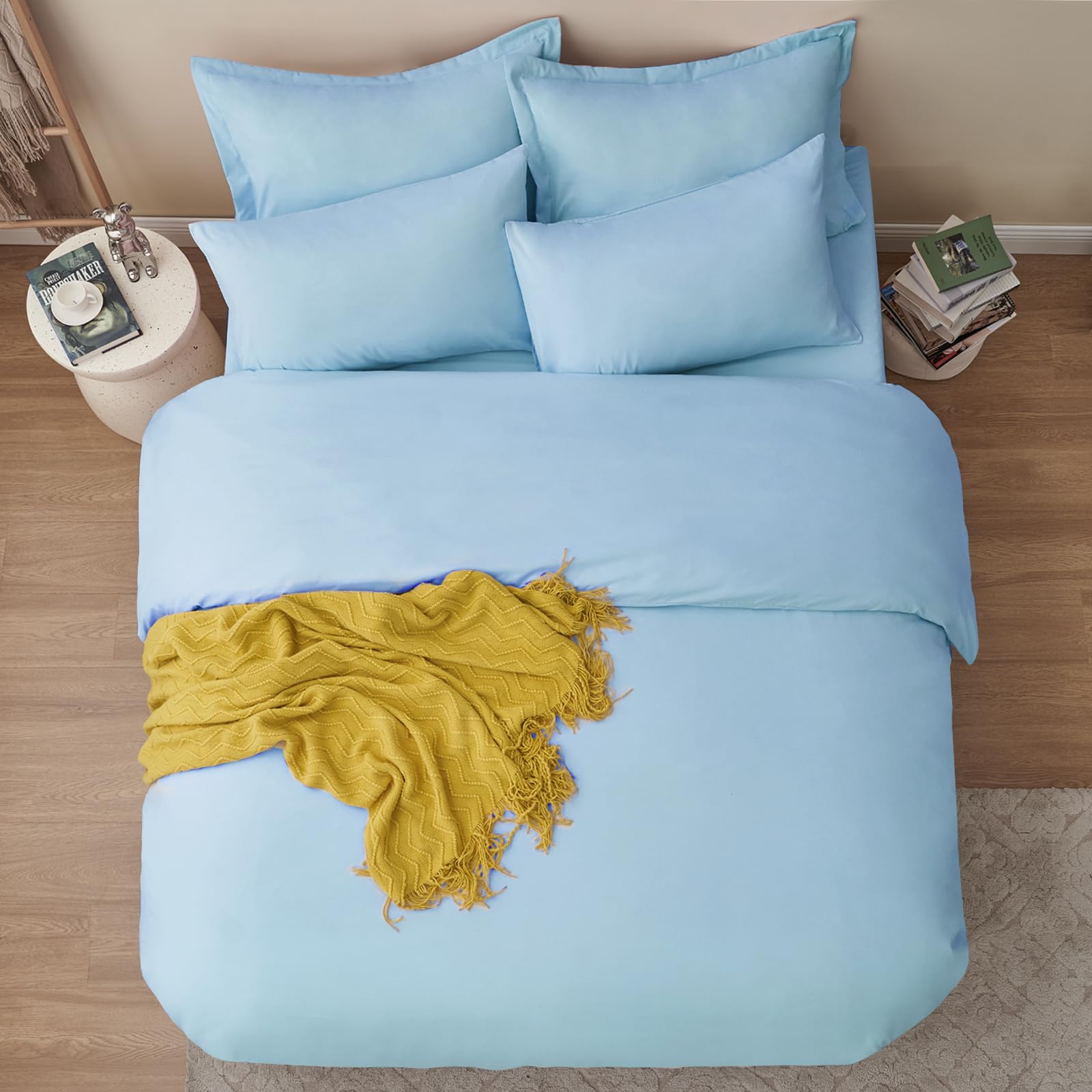 RUIKASI Set Copripiumino Una Piazza e Mezza 200x200 - Monocromatico 3 Pezzi Copripiumino Set di Due Federe 50x80 cm inclusi, Microfibra, Facile Da Gestire e Morbida, Azzurro Chiaro