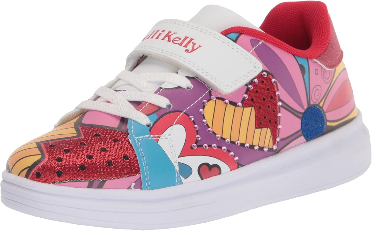 Lelli Kelly Fashion Sneaker, White/Pink Hearts, 4 US Unisex Big Kid