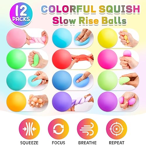 Miniatura 4 de Paquete de 12 pelotas de estrés de aumento lento, bolas antiestrés para niños y adultos, juguetes elásticos para aliviar el estrés, pelota sensorial