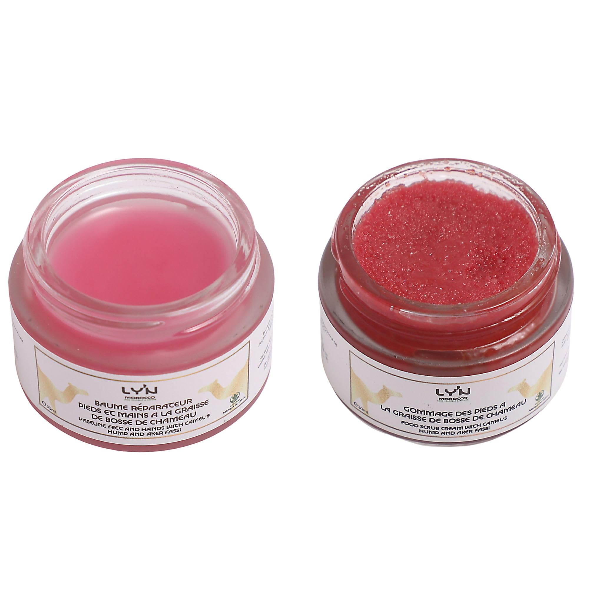 Pack PIEDS DOUX - Gommage antigerçures, douceur & hydratation- Baume réparateur des pieds et mains - à la Bosse de chameau & poudre de coquelicot AKER FASSI (Voyage)