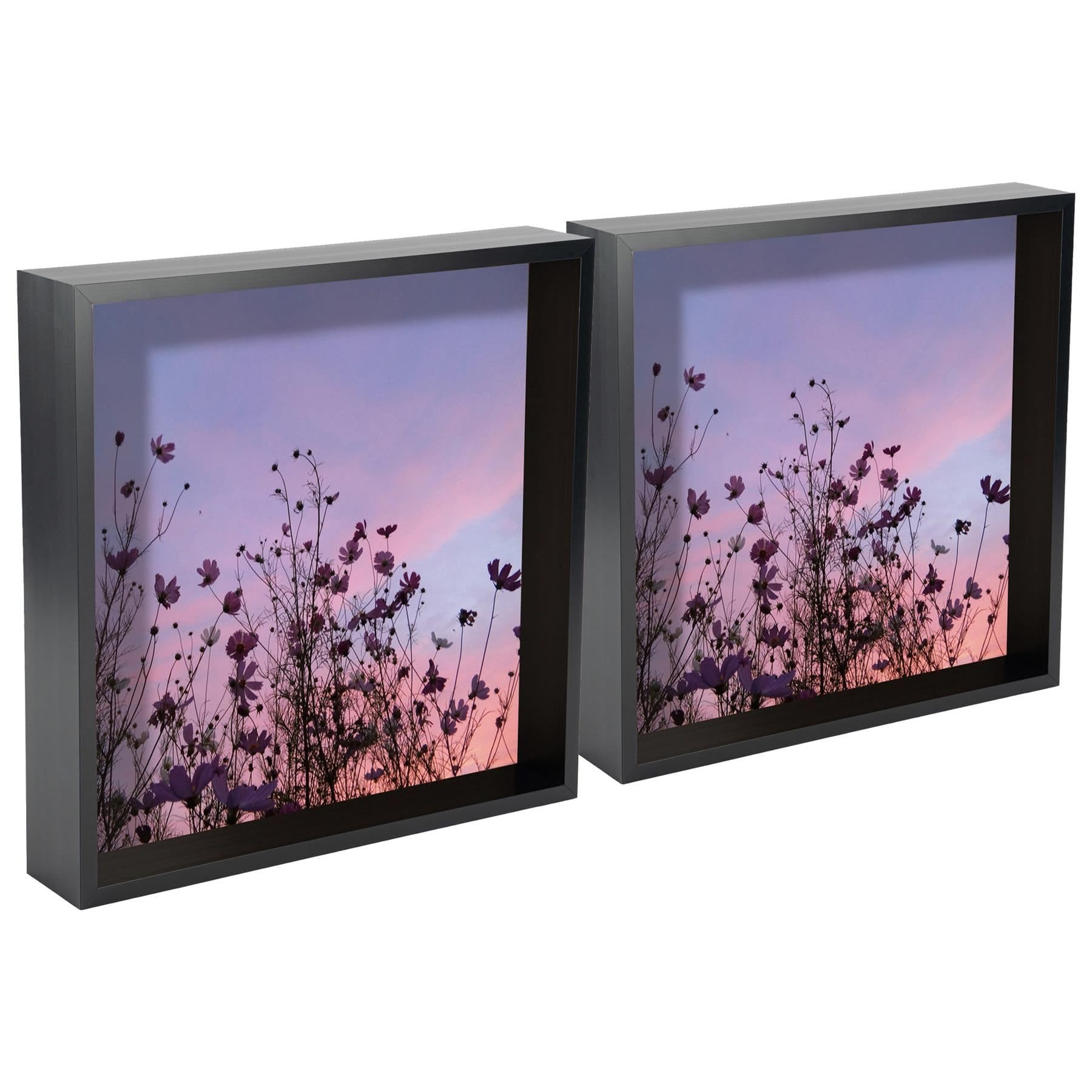 Nicola Spring 3D Shadow Box Photo Frames - 12x12 (30x30cm) - Pack of 2 - Black 3D Photo Frame Box Picture Frame Deep Box Large Square Display Case for Crafts, Keepsakes, Wedding, Graduation