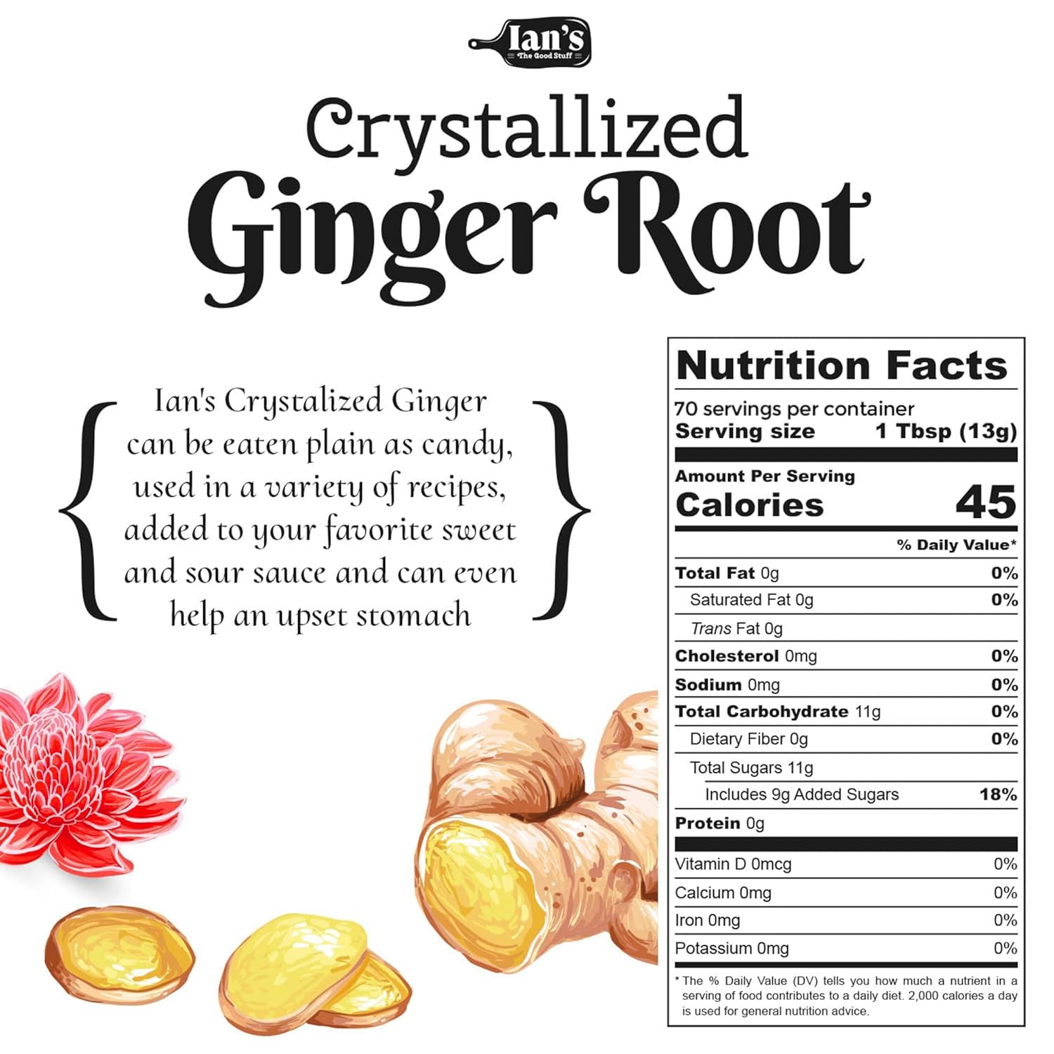 IAN's Crystalized Ginger Pieces (2lb) - Candied Ginger Chews for Nausea - Great for Baking & Cooking