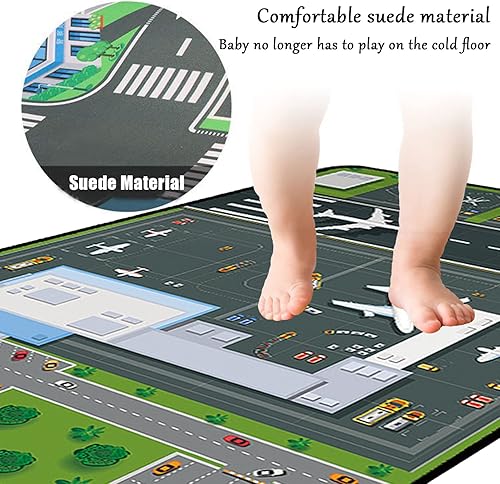 Miniatura 4 de Tapete grande de juego para el aeropuerto para jugar con autos pequeños, alfombra educativa de tráfico por carretera, divertida alfombra para