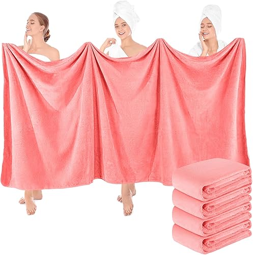 Miniatura 11 de Preboun 4 toallas de baño de vellón de gran tamaño, 40 x 80 pulgadas, toallas de baño extra grandes de microfibra coral terciopelo coral altamente