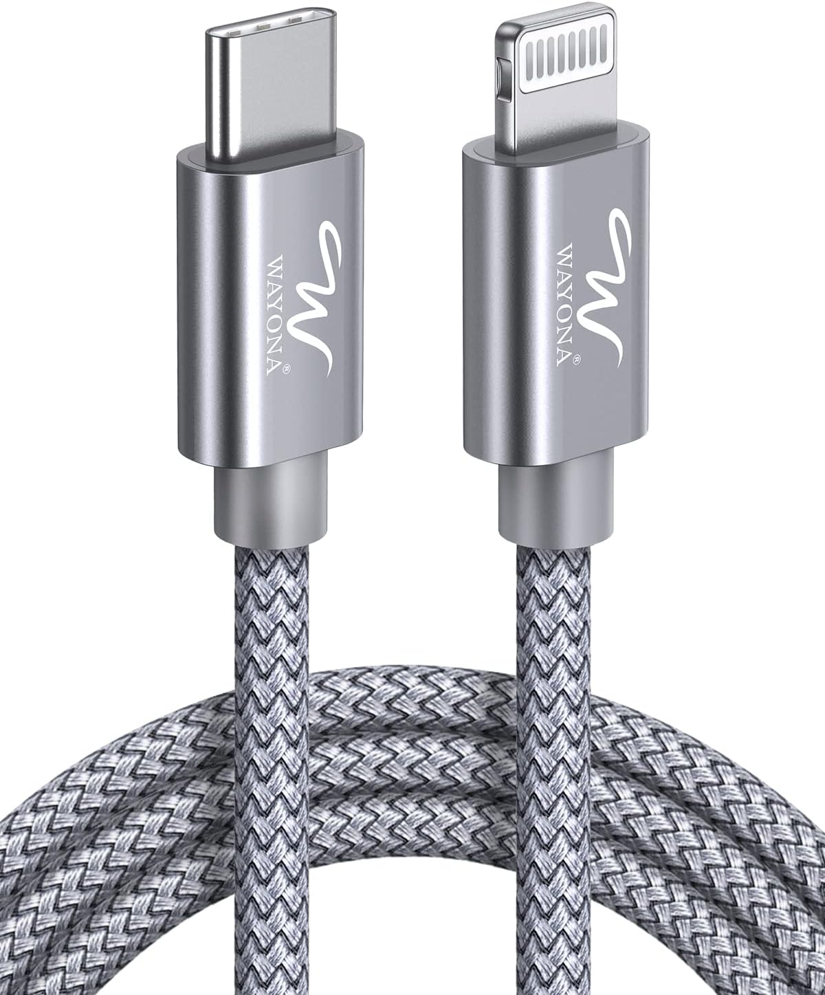 Wayona Type C To Lightning MFI Certified 20W Fast Charging Nylon Braided USB CableC Cable For iPhone 14,14 Pro,14 Pro Max, iPhone 13 Series,12,12 Pro,11,11 Pro Max iPhone 12 Mini, X, 8 (2M, Grey)
