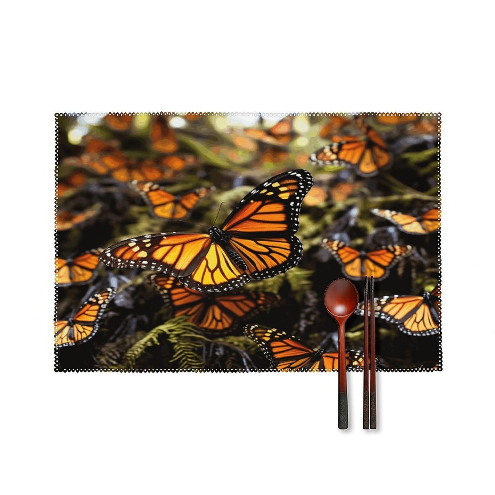 Heaps of Orange Monarch Butterflies Placemats Set of 4 Heat Resistant Non-Slip Place Mats Reusable Dining Table Mats Canvas Place Mat Anti-Fading Waterproof Placemats for Dining Table Decor