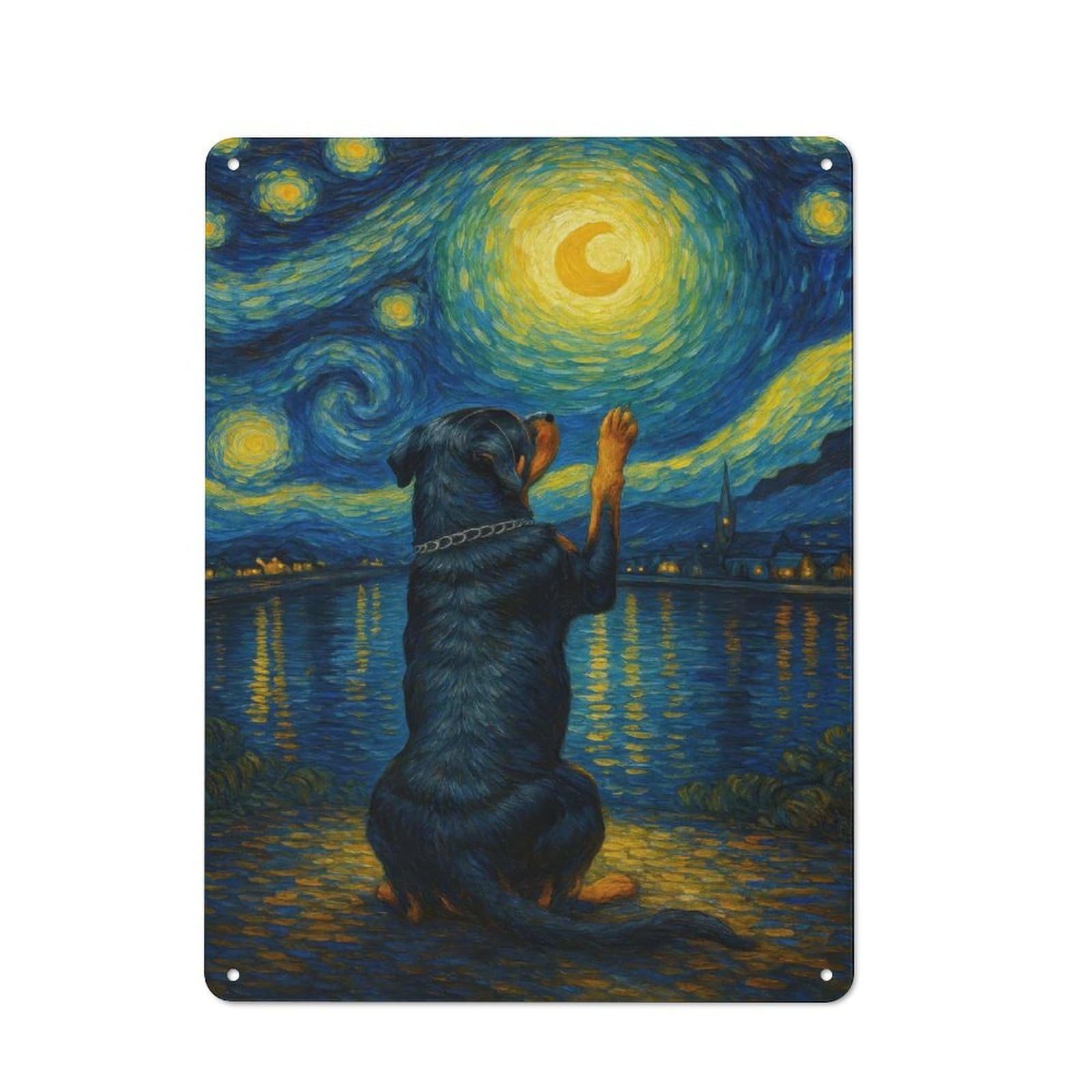 Junmoney Dog Reaching For Moon, Style Cottage Style Metal Wall Decor 40X30cm, Tin Wall Plaque For Kitchen, Cottage, Porch Or Garden Room