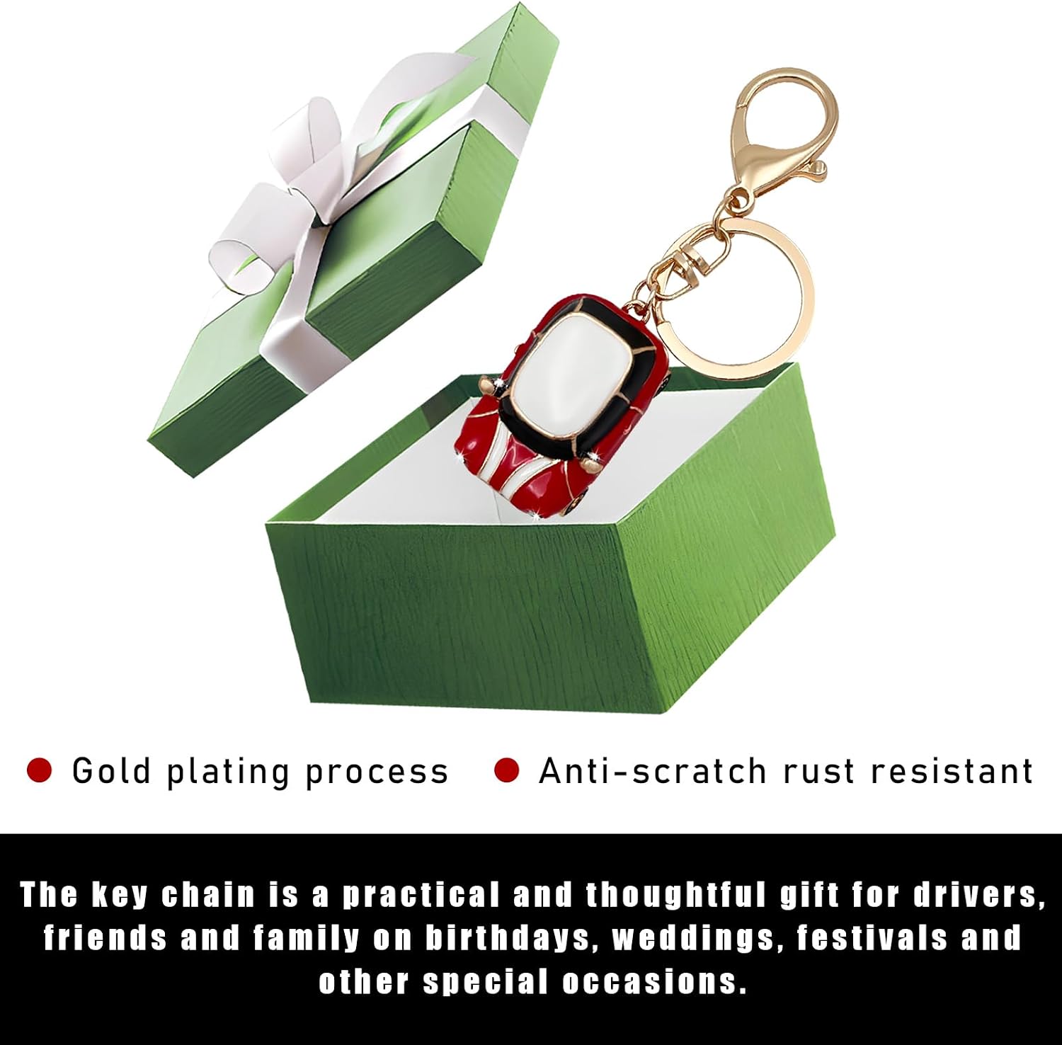 Car Model Rhinestone Keychain, Creative Car Shape Keyring, 3D Metal Key Chain Gift for Men Women, Car Accessories (Red)