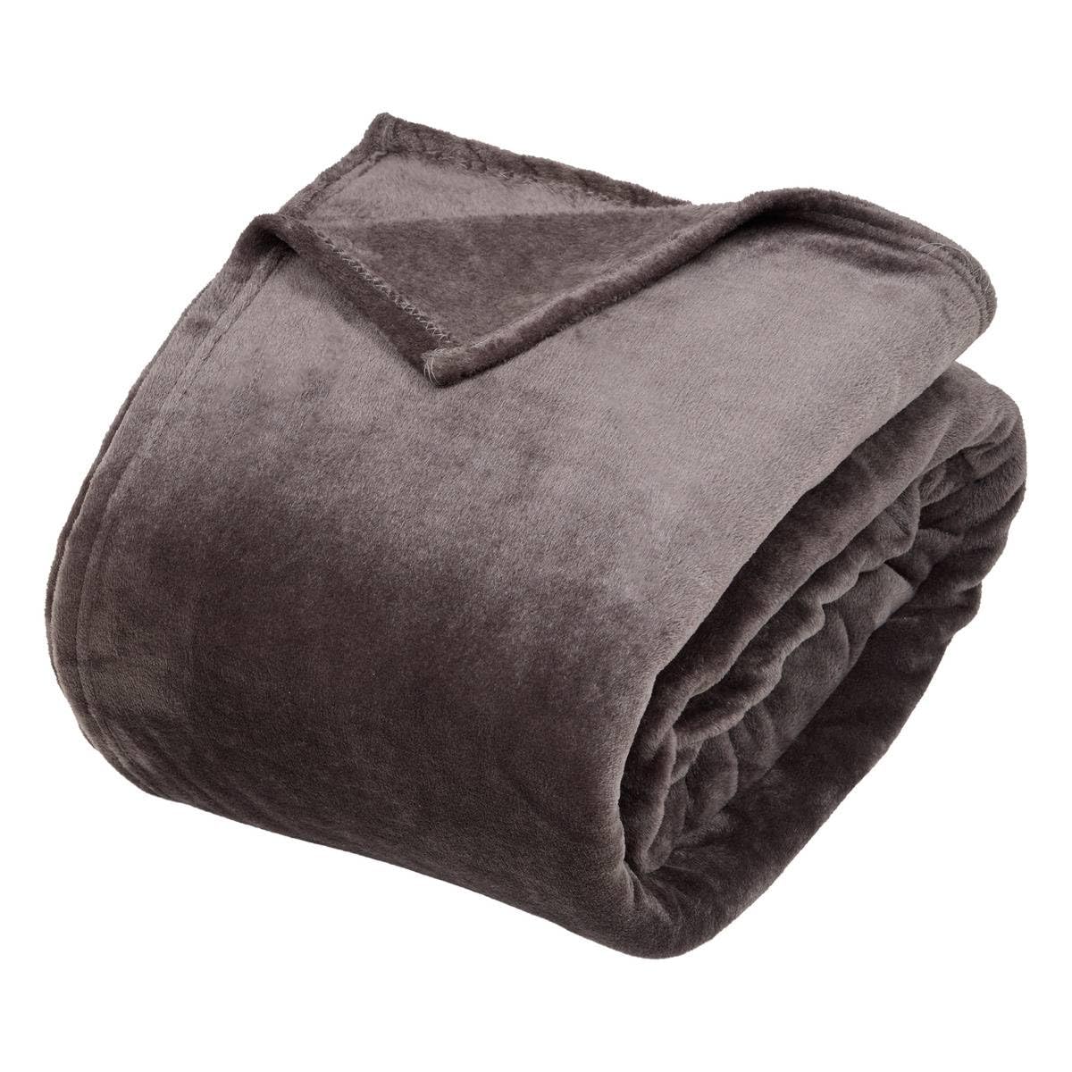 Plaid flanelle Ollis jeté de lit grande taille gris foncé de qualité supérieure