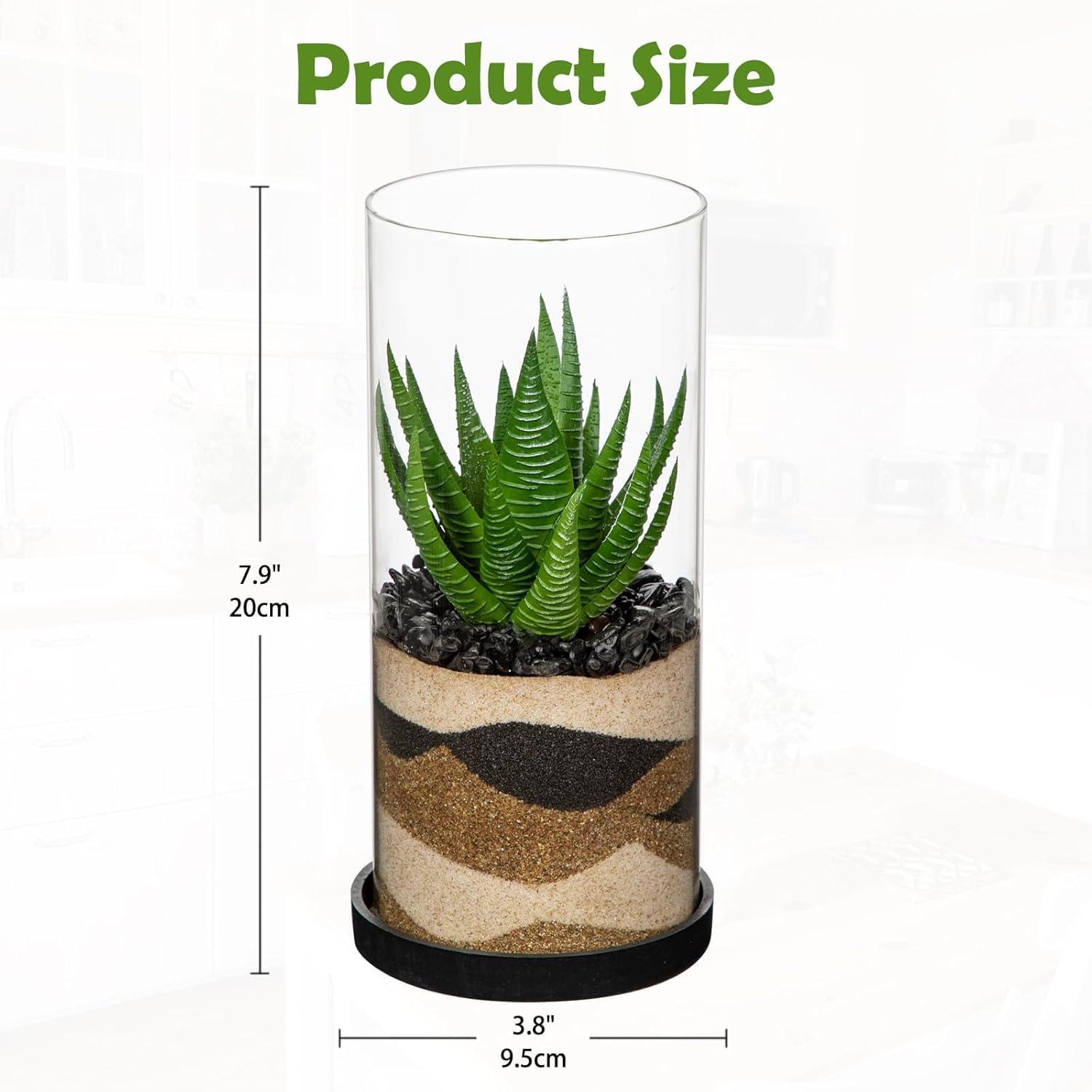GnFlus Artificial Succulent in Cylindrical Glass Vase Fake Aloe Plant with Modern Glass Terrarium for Home Decor Farmhouse Hostess Gift