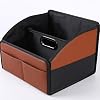 2025 UPDATED] Leather Car Seat Organizer, Foldable Storage Box for Front Seat, Back Seats & Floor – Removable Divider, Metal Handle, Adjustable Anti-Slip Strap for Kids & Adults Black & Brown