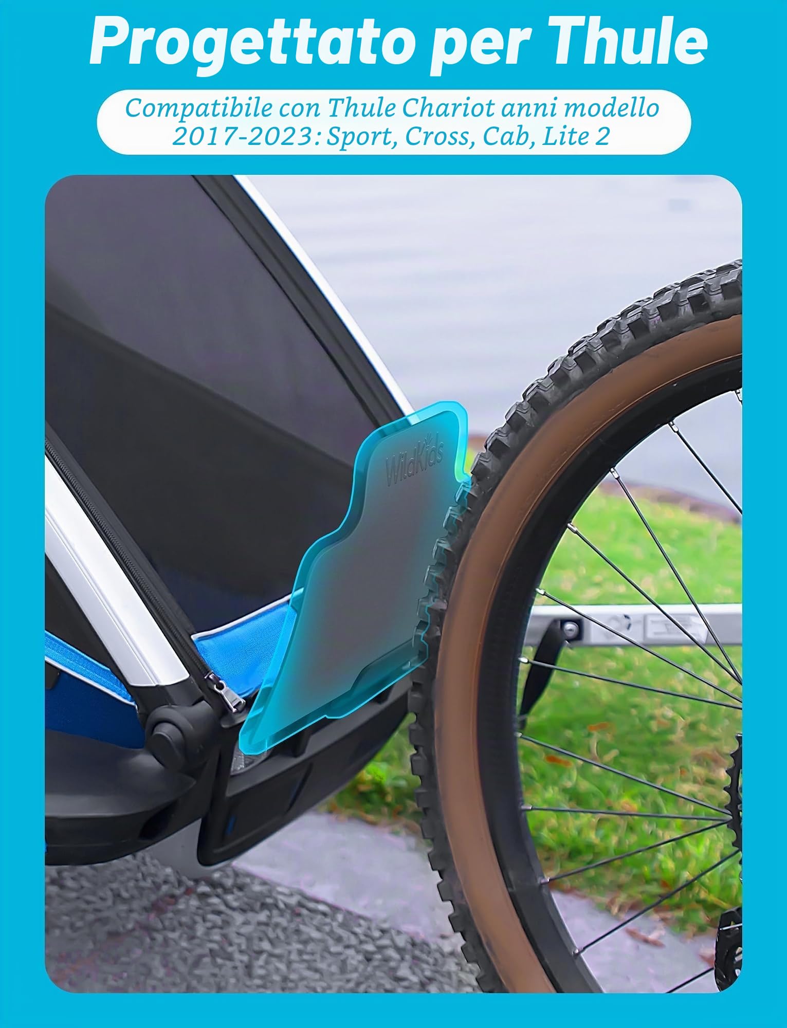 WildKids Parafango regolabile per rimorchio Thule Chariot – Protezione da pietre, acqua e sporco – Adatto per Thule Chariot 2017-2023 Sport, Cross, Cab, Lite