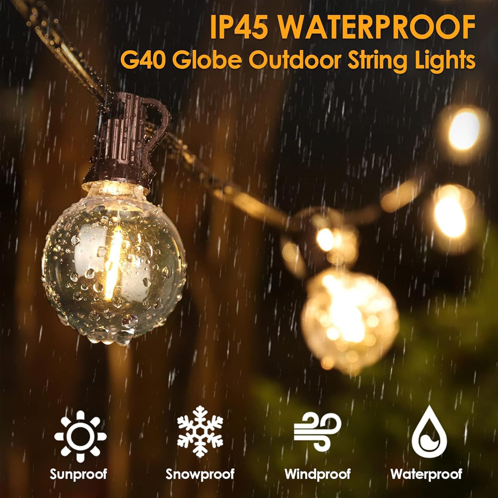 G40 Guirlande Lumineuse Exterieure 30.4M, 50+4 Ampoules | Étanche&Incassable, Prise UE (Type C), 2700K Guirlande Guinguette Exterieur LED Connectable Blanc Chaud pour Jardin Noël