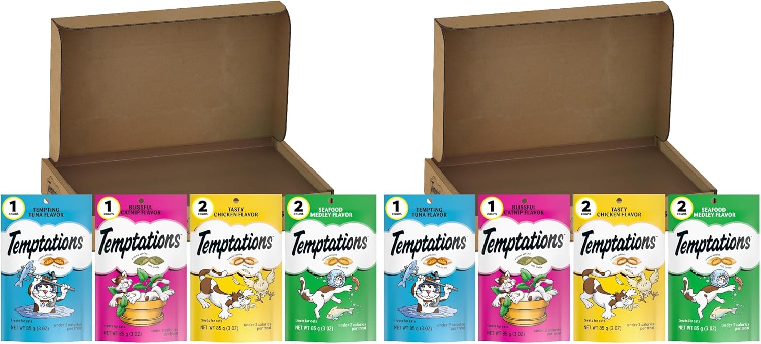 Temptations Cat Treats Classic Crunchy and Soft Feline Favorites Variety Pack,3 oz. Pouches,(Pack of 12)