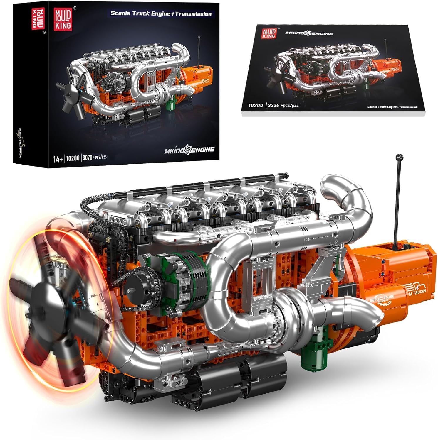 Mould King 10200 Technology Track Engine Block Toy Set, 3070 pezzi blocco morsetto motore con trasmissione motore batteria, modello di costruzione per bambini e adulti creativi