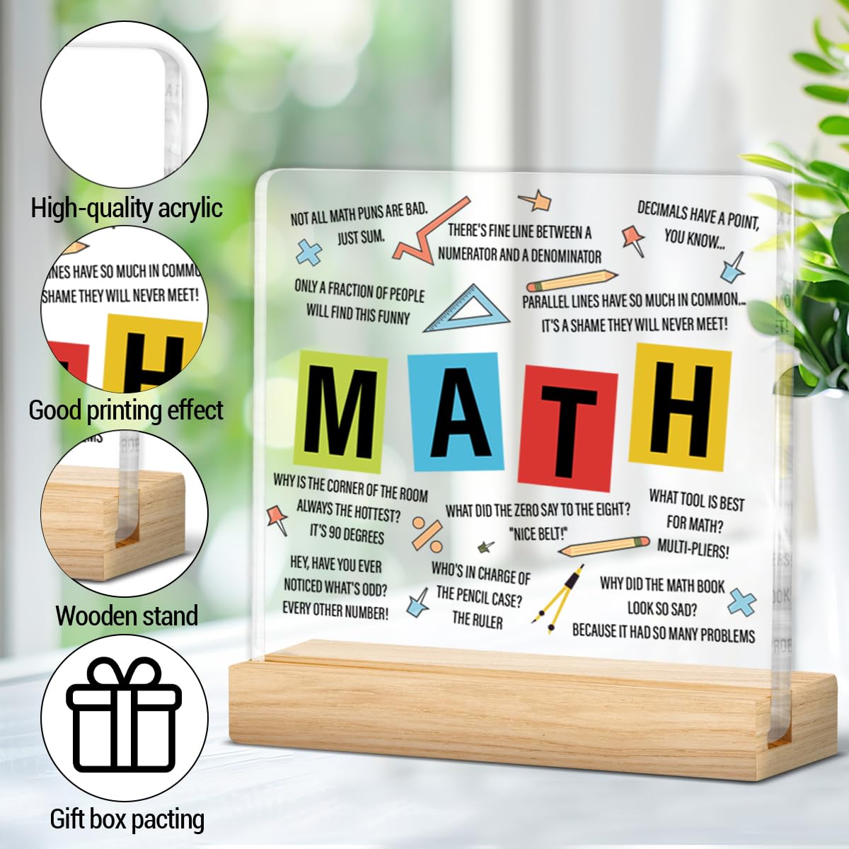 Math Teacher Gifts for Women Men, Gifts for Math Teacher Thank You Appreciation Retirement Back to School, Clear Acrylic Desk Decorative Sign Decor