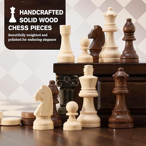 Miniatura 6 de Peradix Juego de ajedrez magnético con 2 cajones de almacenamiento integrados, juegos de mesa de estrategia de madera de 15 pulgadas, 2 reinas