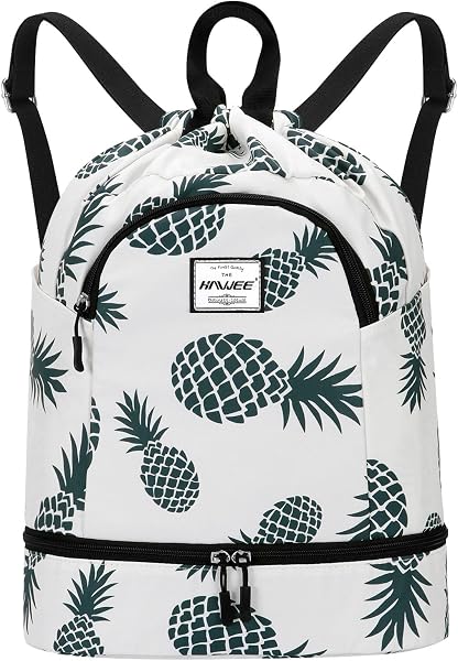 Étanche Sac à Dos à Cordon Grand Sacs de Sport à Cordon de Serrage Sac à Dos Unisexe pour Femme Hommes Voyage Vie Quotidienne Plein Air Yoga Natation Plage, L, Ananas #4 - 1