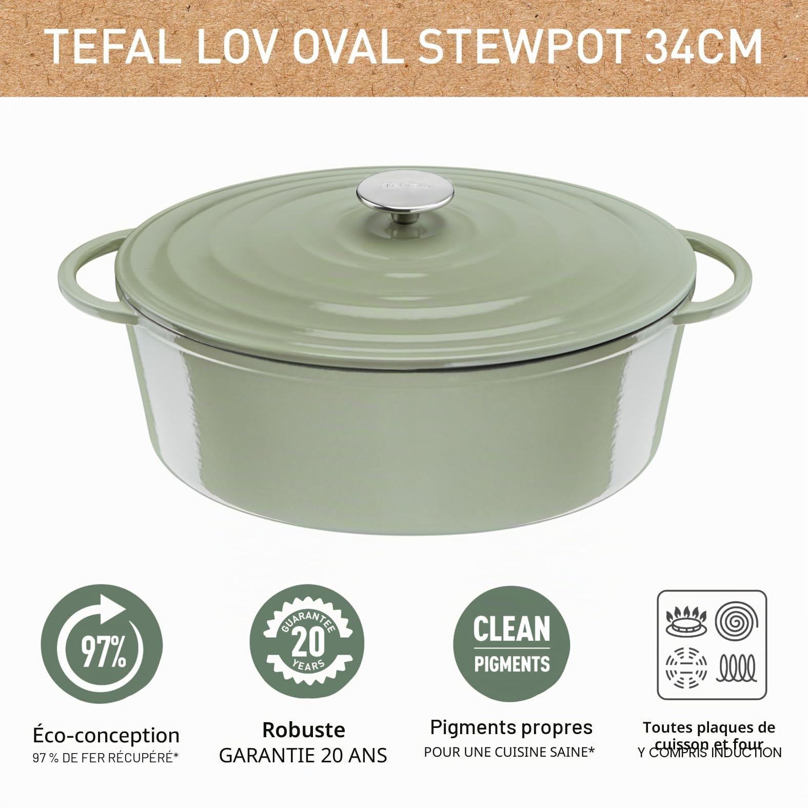 Cocotte ovale Tefal LOV E2580604 34 cm Vert