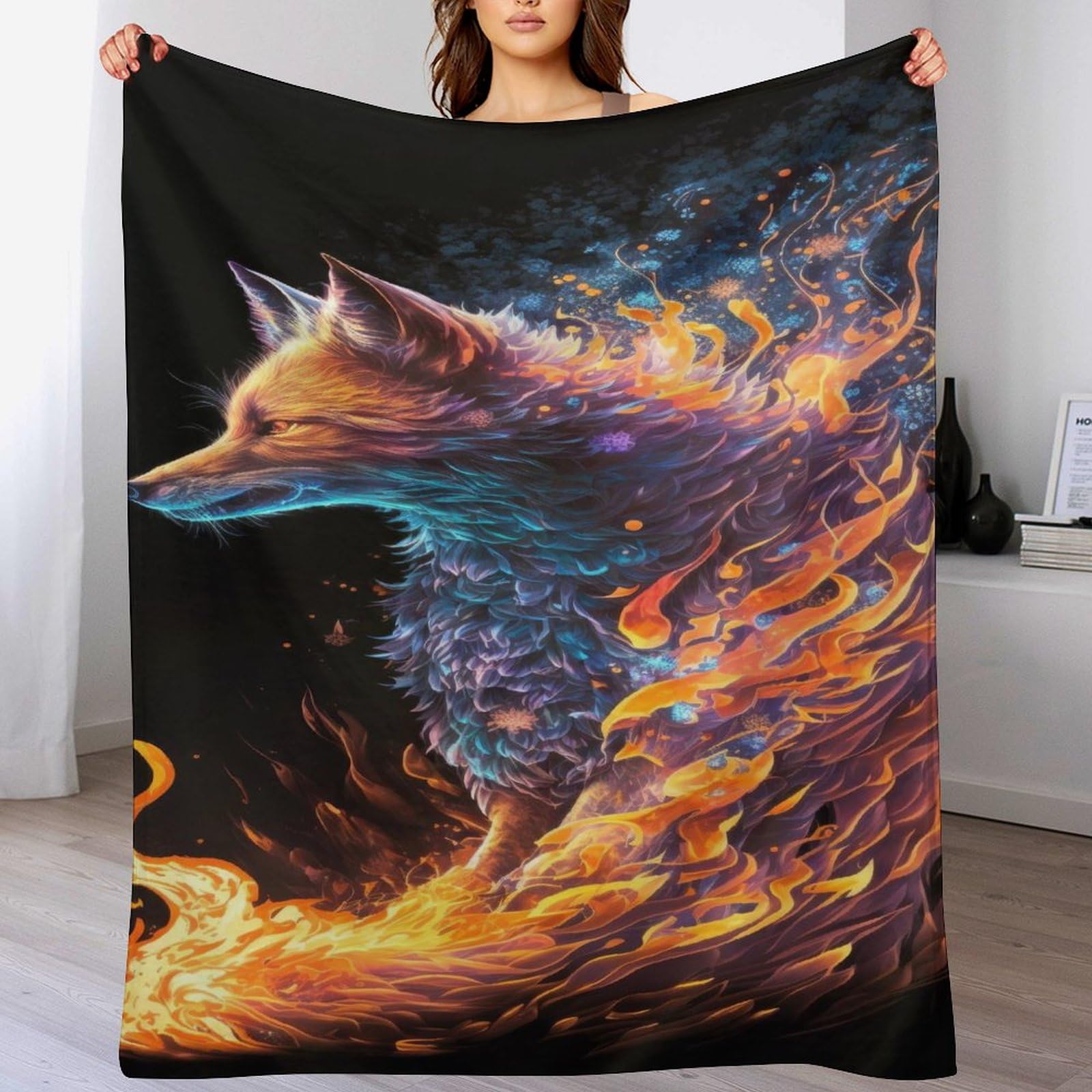 Couverture polaire loup chaude et confortable en flannel pour l'hiver