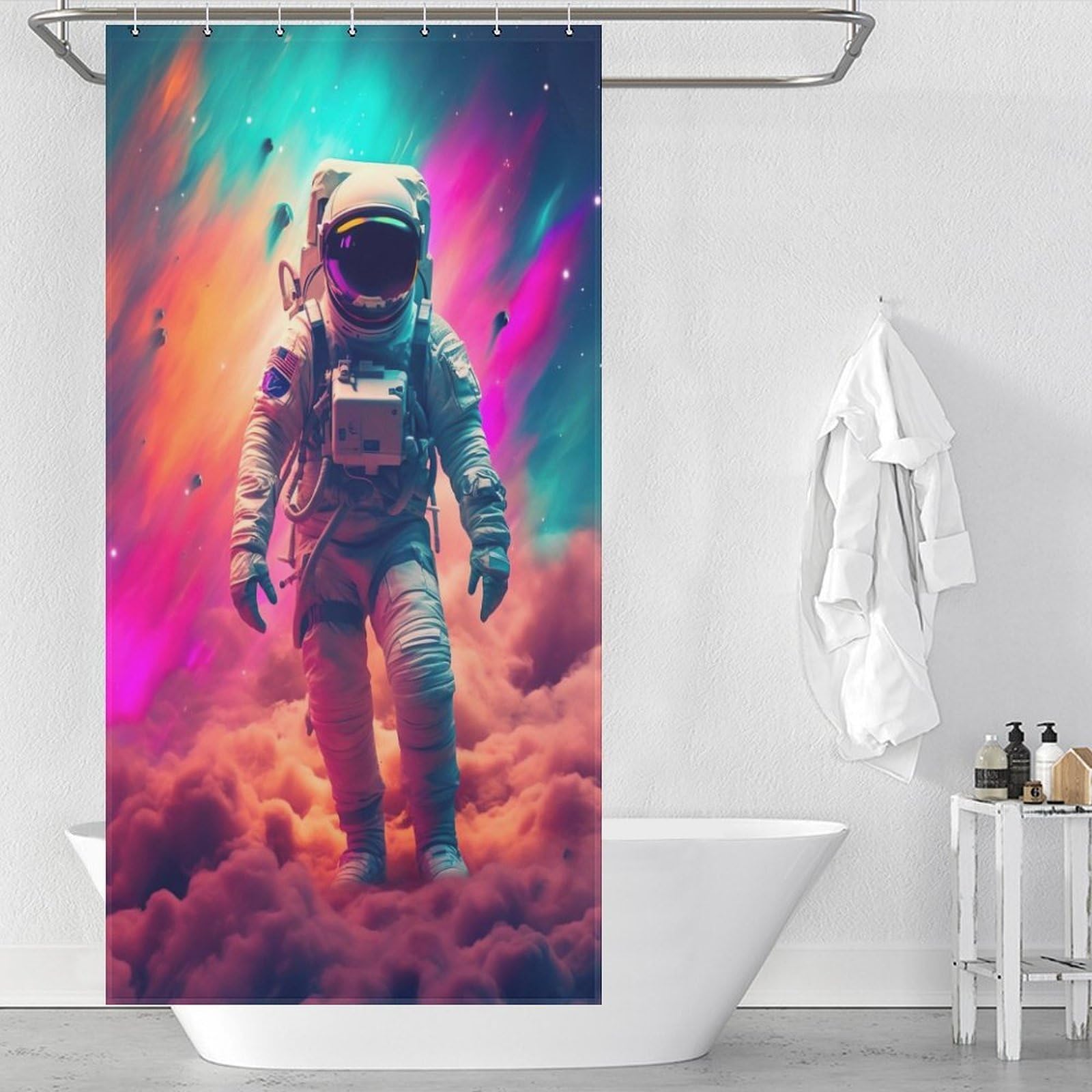 Rideau de douche 90x180cm astronaute tissu imperméable
